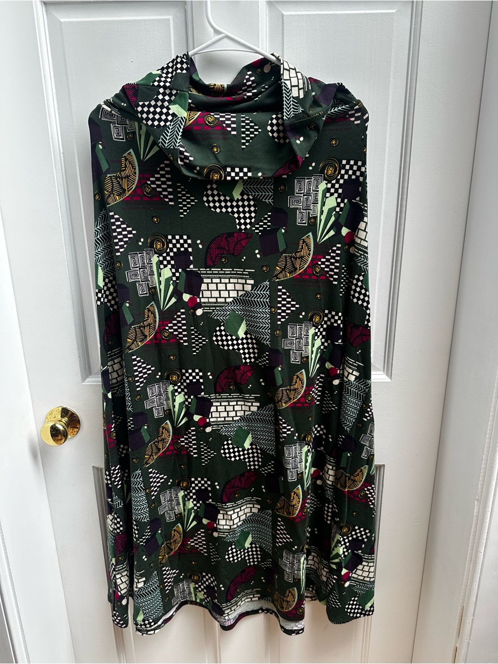 LuLaRoe Dark Green Geometric Cowl Neck Swing Dress